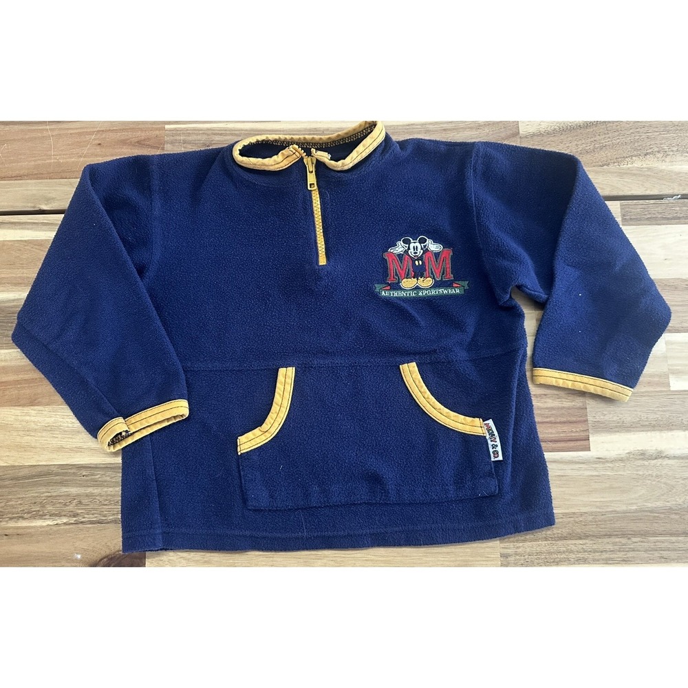 VTG 90s Mickey & Co. Disney Mickey Mouse Patch Half Zip Sweater Boys 7